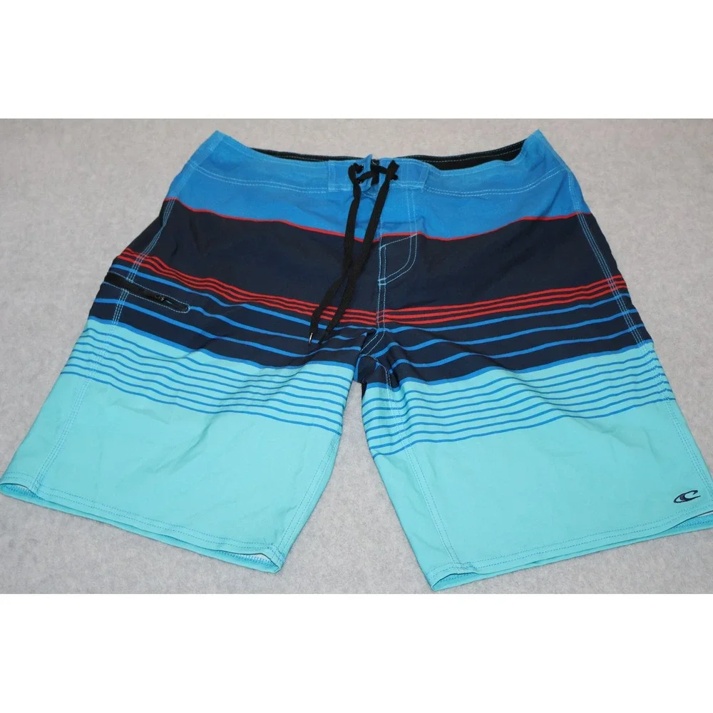 O'Neill Board Shorts Mens 32 Blue Striped Surfing Swim Trunks